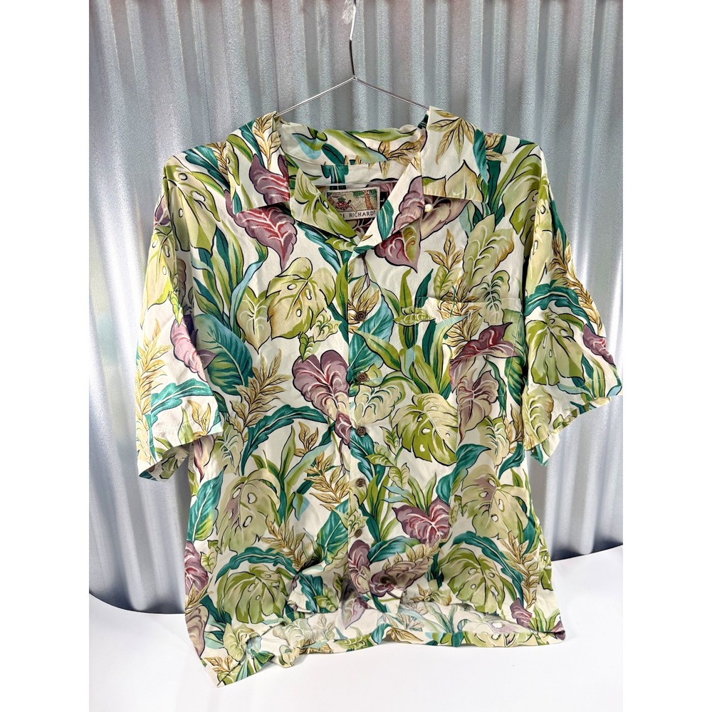 Tori Richard Mens XL Blue Tropical Floral Hawaiian Shirt Cotton Stretch Aloha
